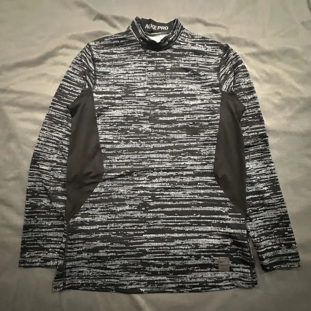 Nike Pro Compression Shirt Mens M Mock Neck Long Sleeve Fitted Dri-Fit Active